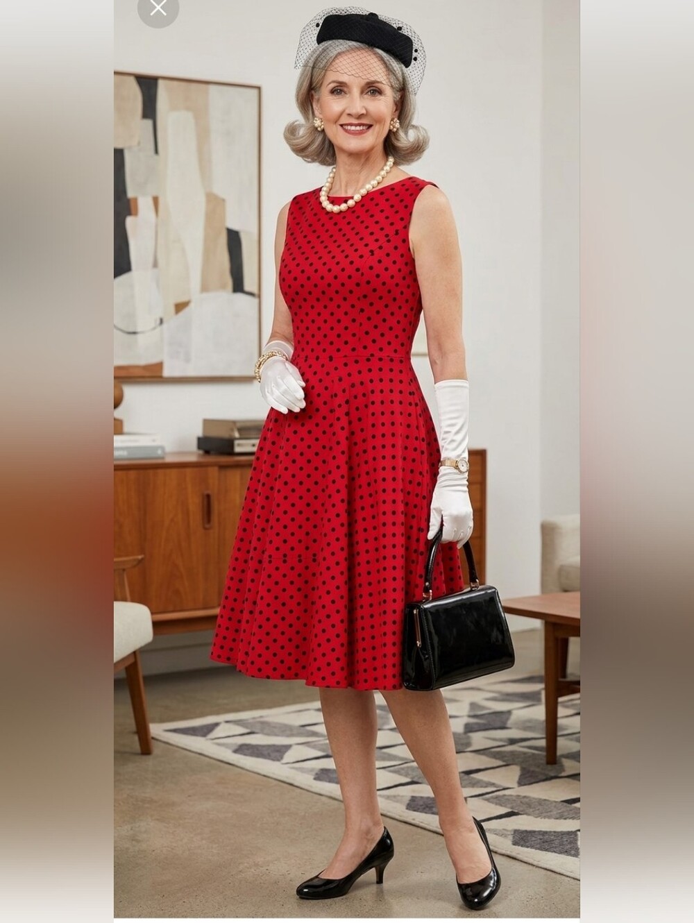 Grace Karin Red and Black Polka Dot Sleeveless Midi Dress